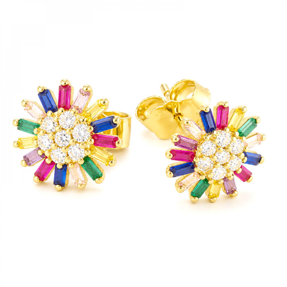 eurosilver - Boucles d’Oreilles Soleil Multicolore Plaqué Or 3952207