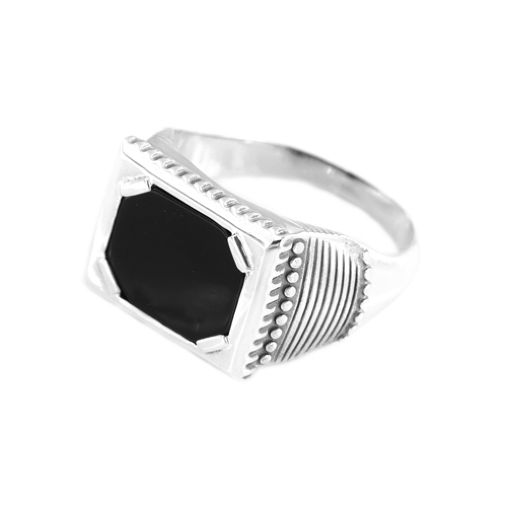 eurosilver - Bague Homme Agate Noir Argent 77730800