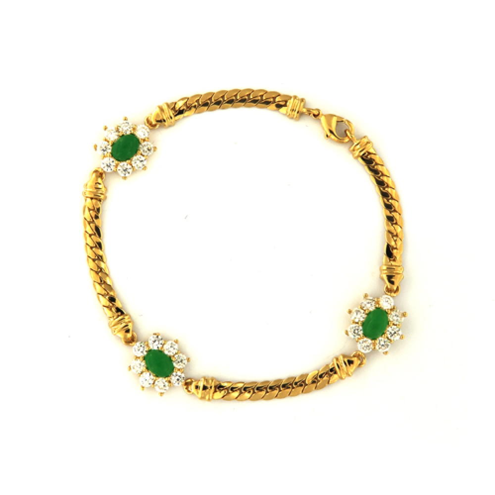 eurosilver - Bracelet Marquise Vert Jade Plaqué Or