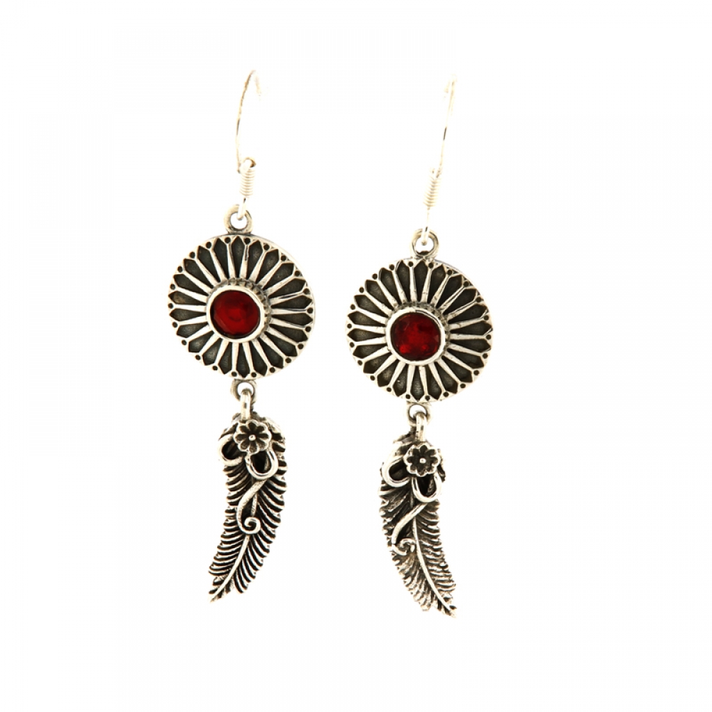 eurosilver - Boucles Argent OZ Rouge Plume