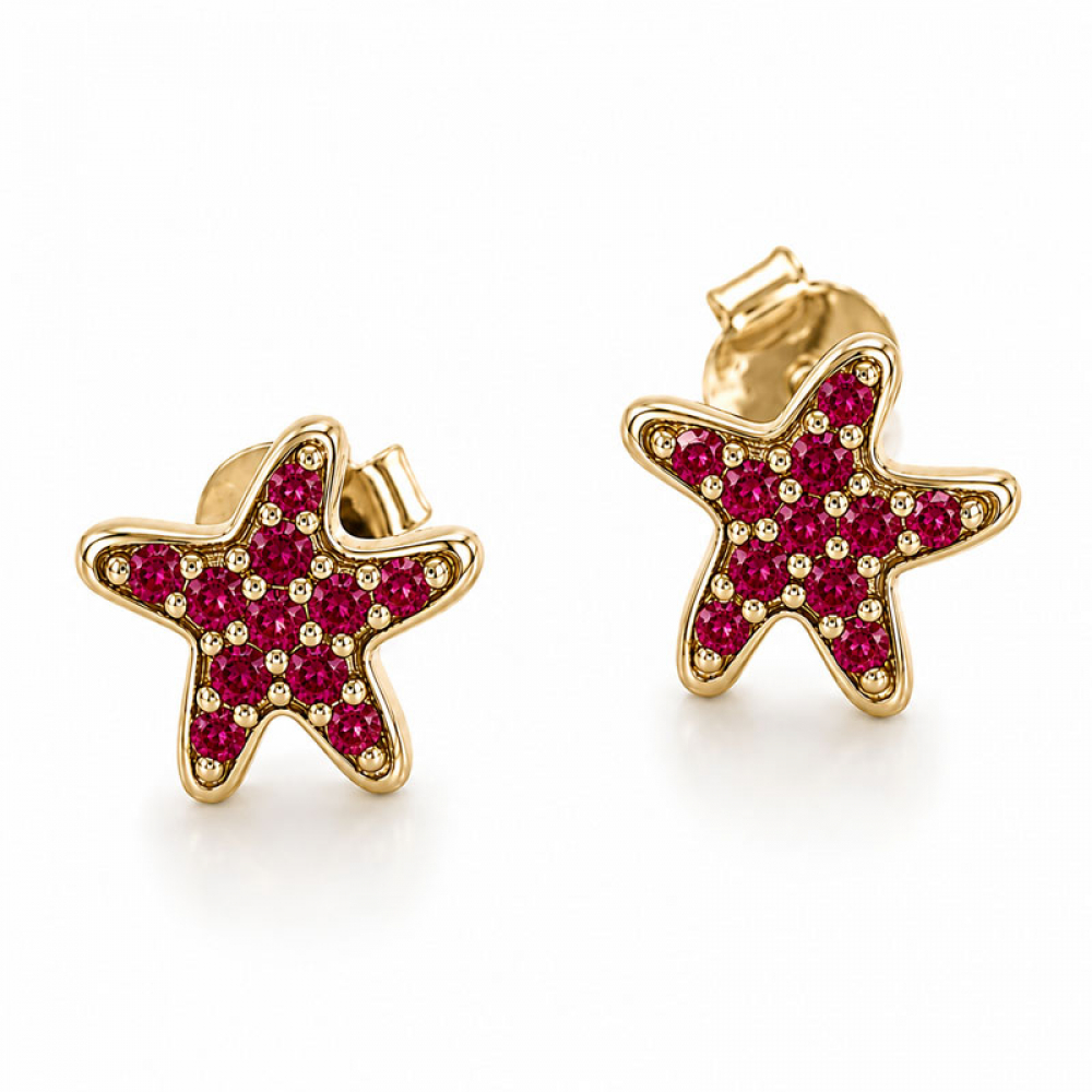 eurosilver - Boucles d'oreilles Plaqué Or Etoile de Mer OZ Rouge 3952327R