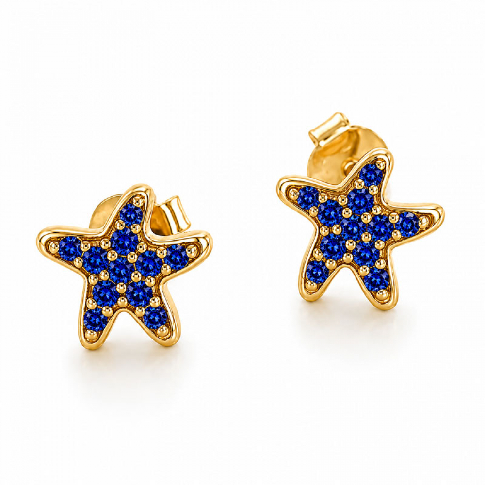 eurosilver - Boucles d'oreilles Plaqué Or Etoile de Mer OZ Bleu 3952327SS