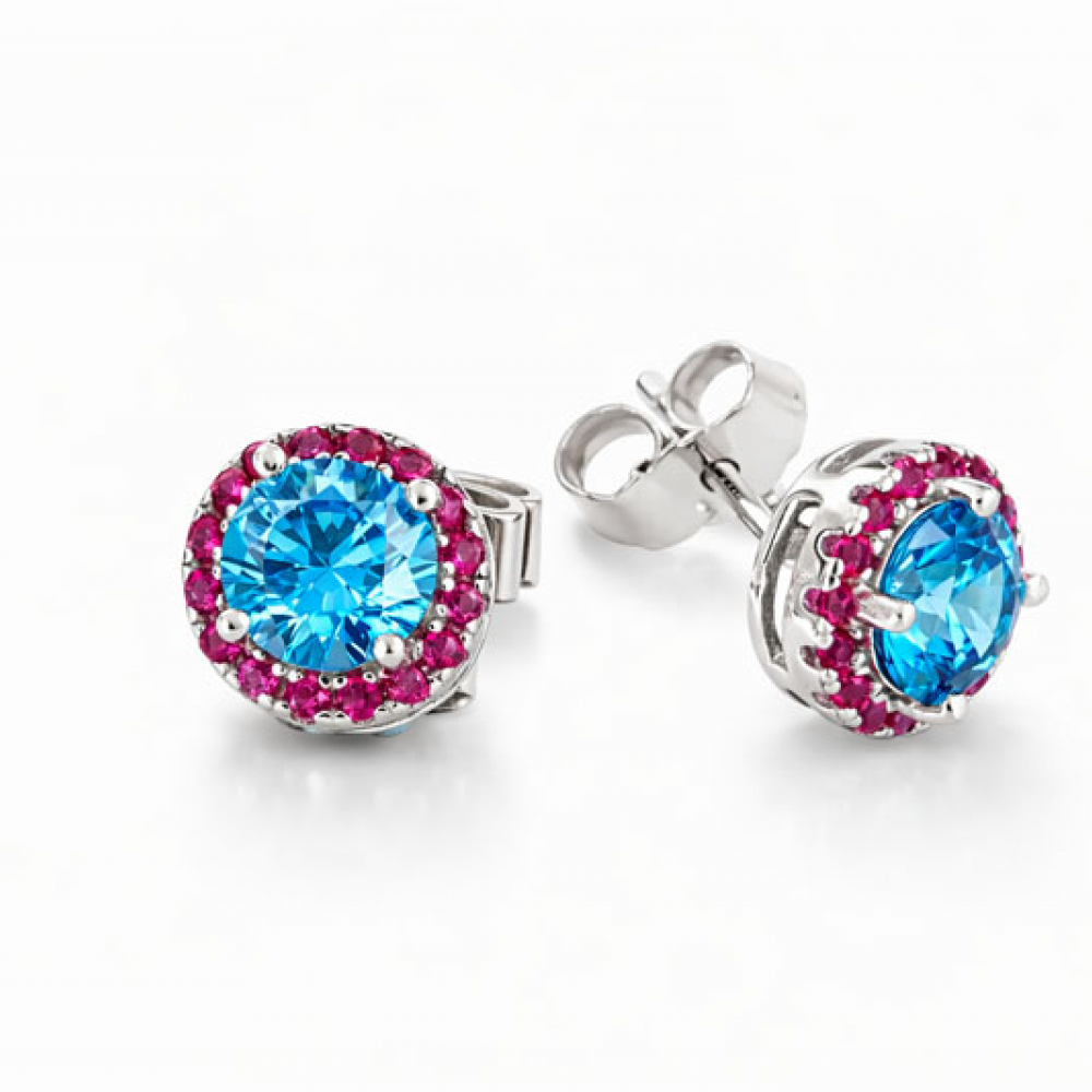 eurosilver - Boucles d'oreilles Puce CZ Bleu Turquoise 37538220