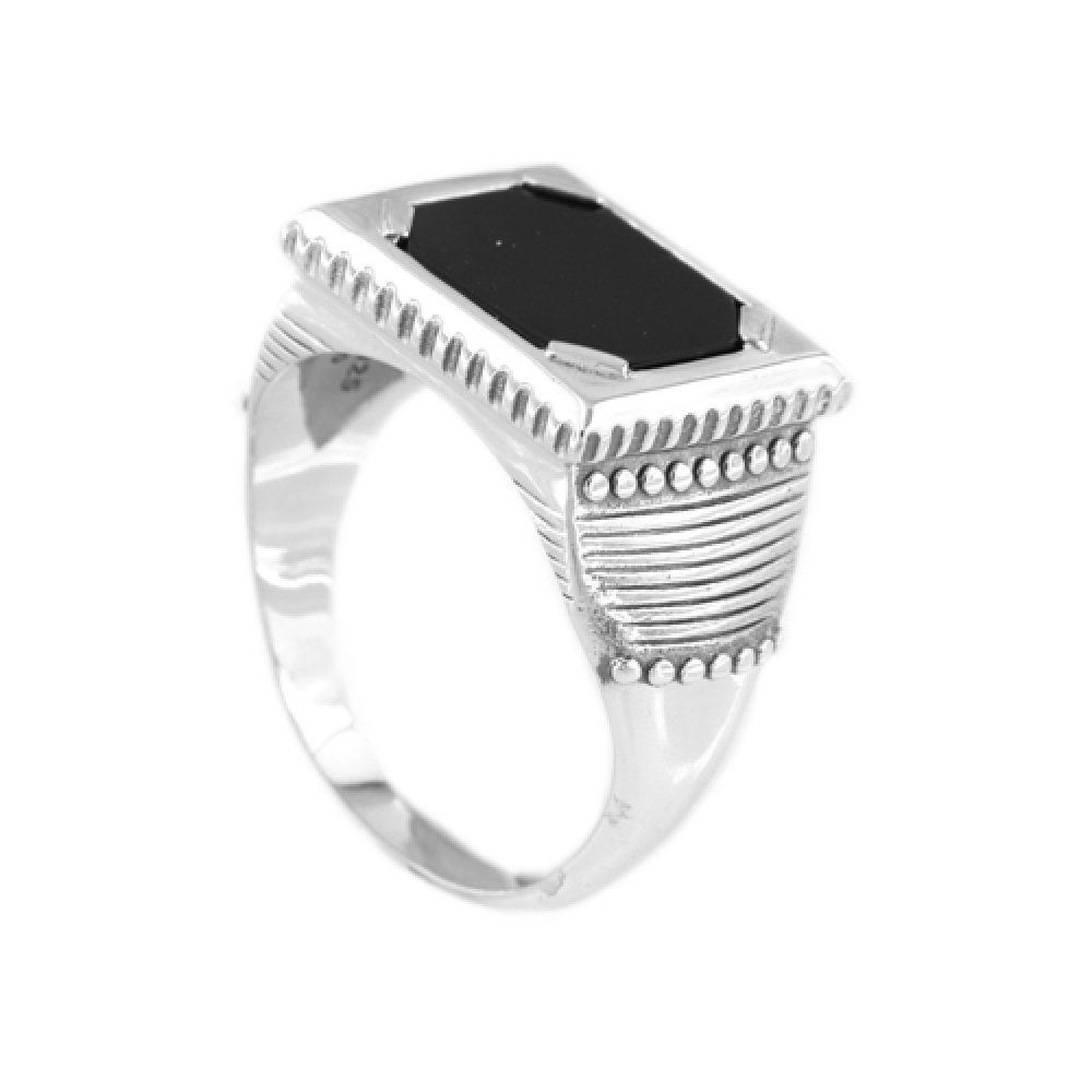 eurosilver - Bague Homme Agate Noir Argent 77730800