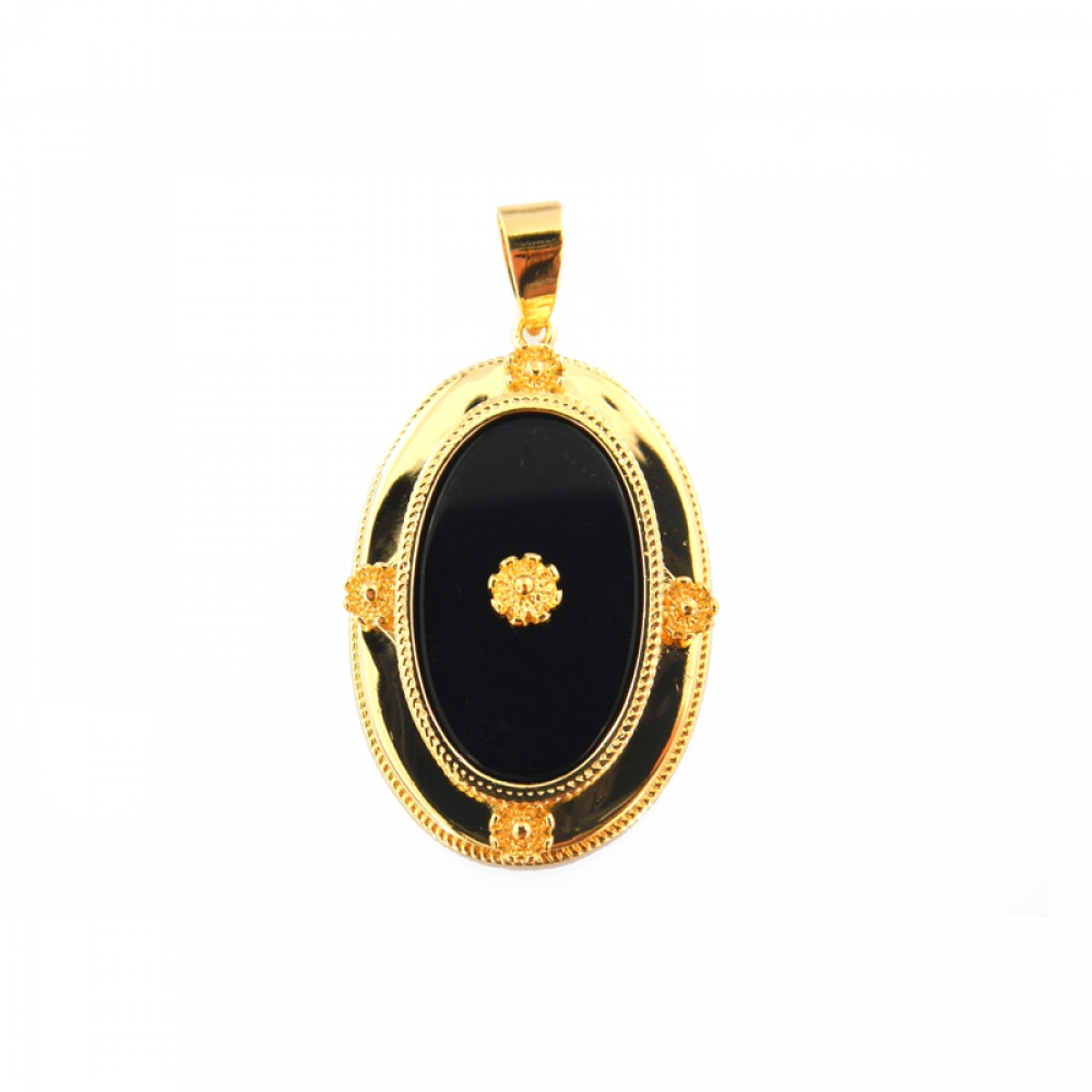 eurosilver - Pendentif Ovale Onyx Plaqué Or 1993746
