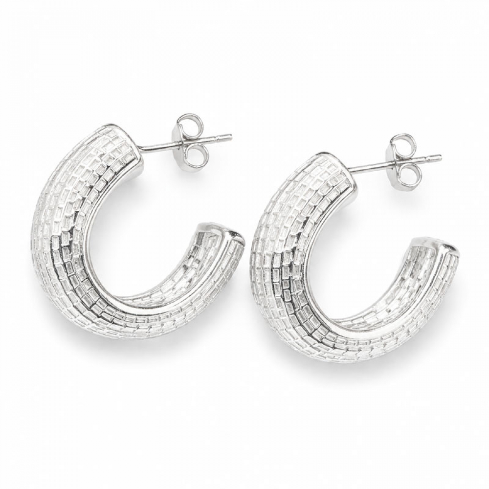 eurosilver - Créoles Demi-Lune Texturées Argentées 31853924