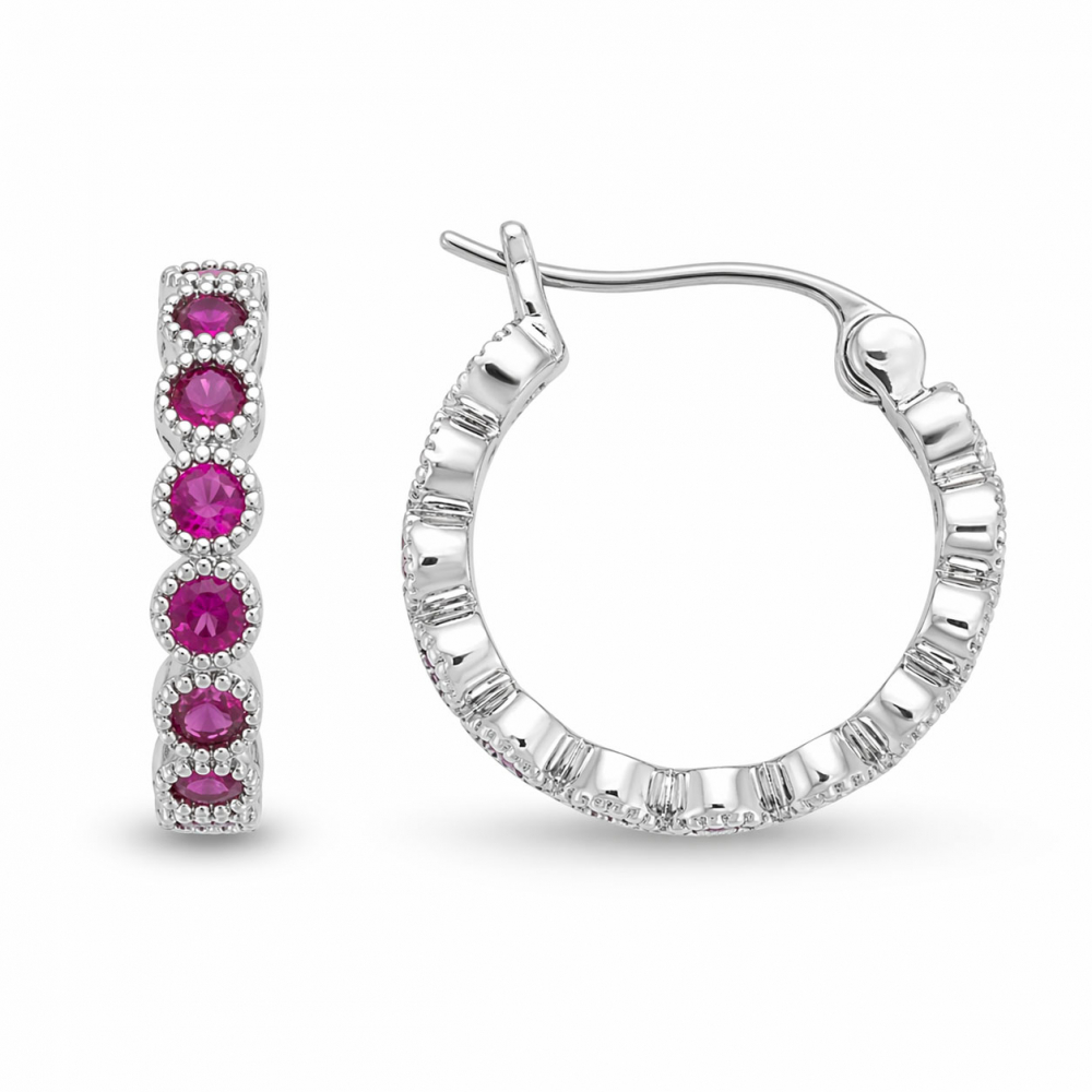 eurosilver - Créole Argent RH OZ Fuchsia 18mm  93750770F