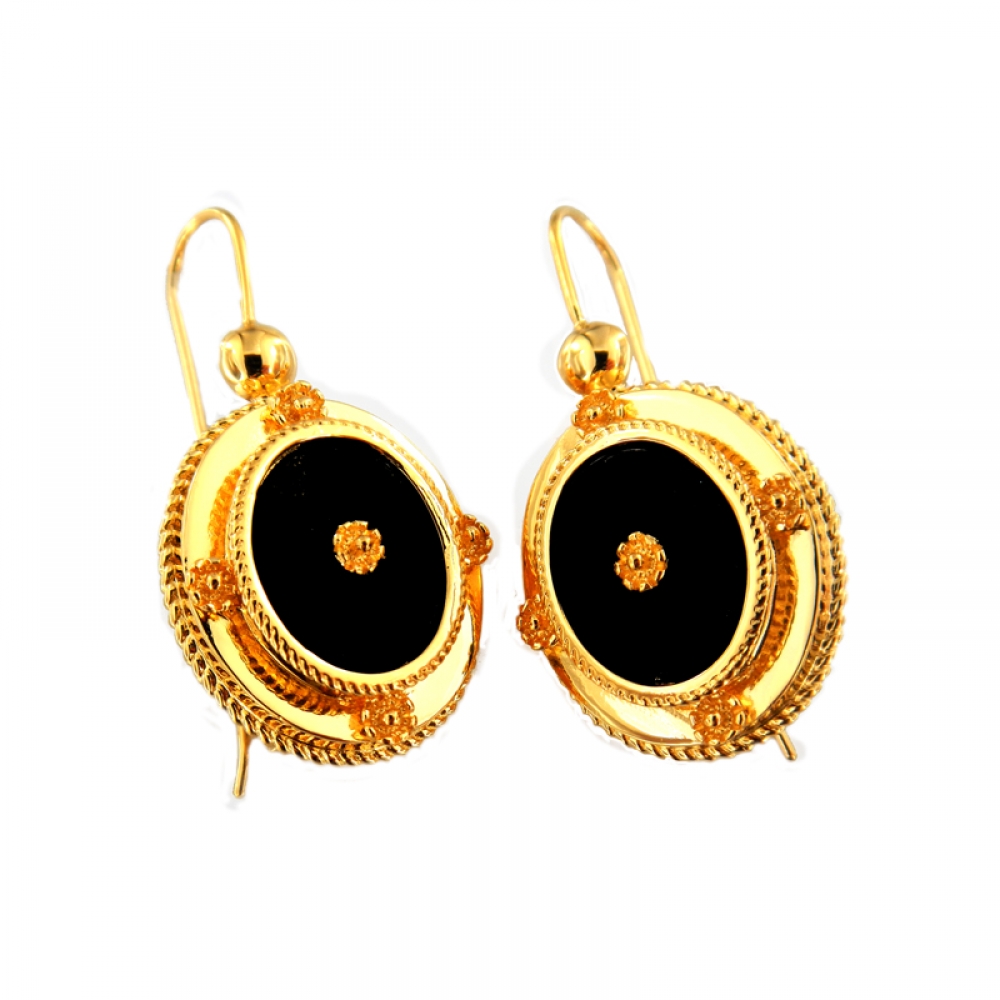 eurosilver - Boucles d'oreilles Onyx Plaqué Or 1393812