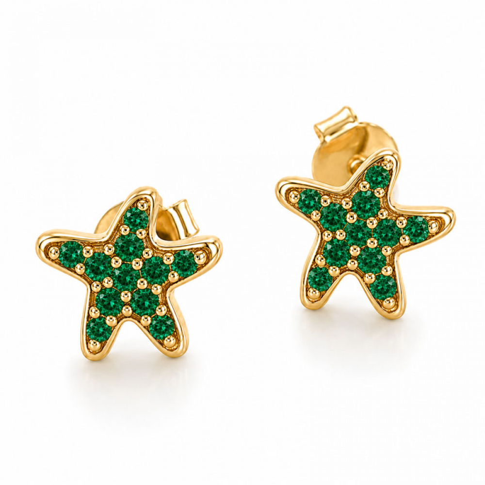 eurosilver - Boucles d'oreilles Plaqué Or Etoile de Mer OZ Vert 3952327V