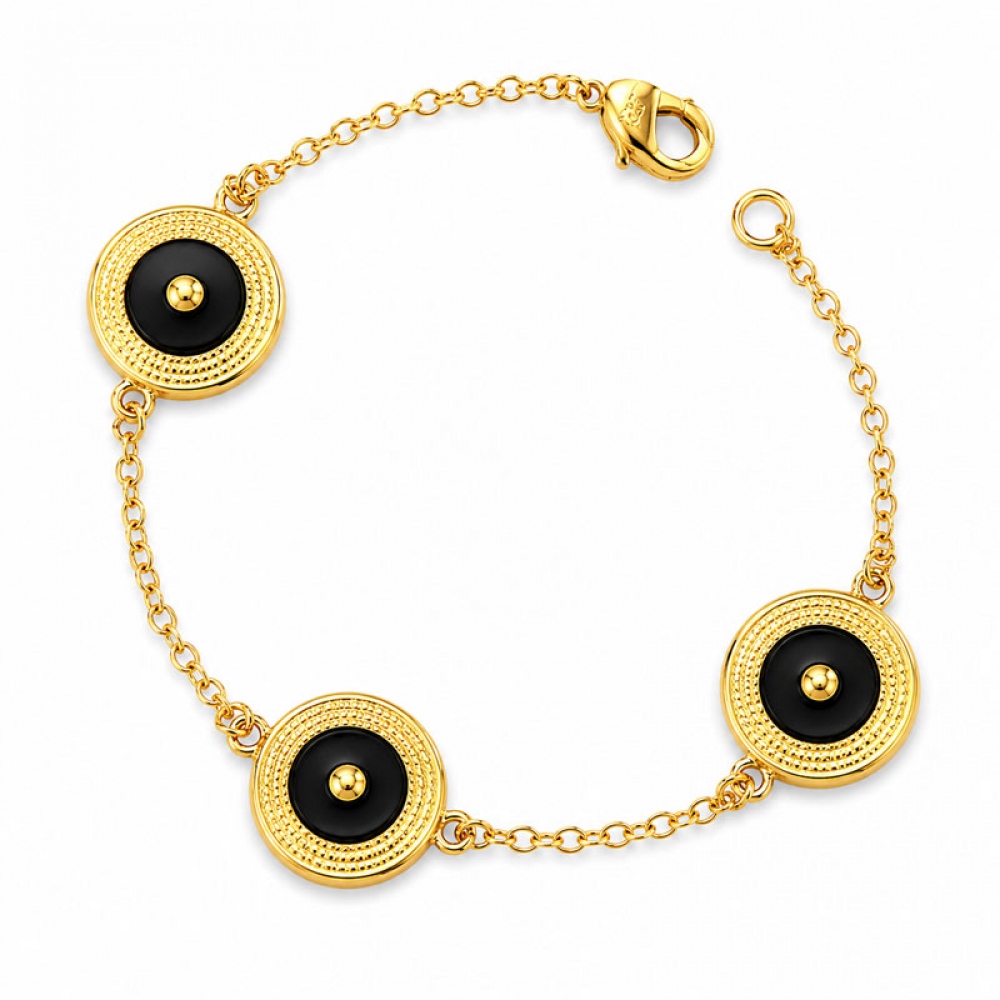 eurosilver - Bracelet Plaqué Or Onyx 3 Eléments 1193982