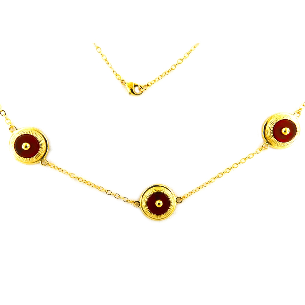 eurosilver - Collier Plaqué Or 3 Eléments Cornaline 1694982