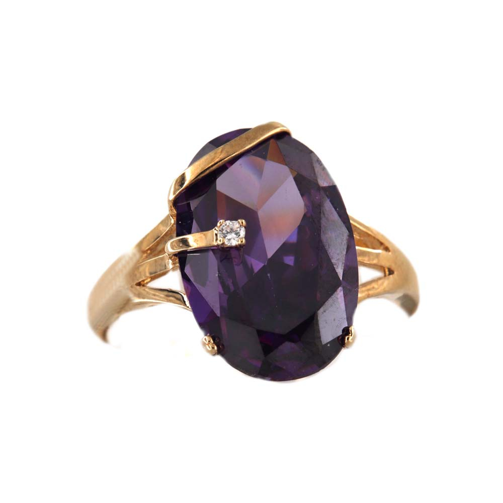 eurosilver - Bague Plaqué Or Ovale Améthyste 416602A
